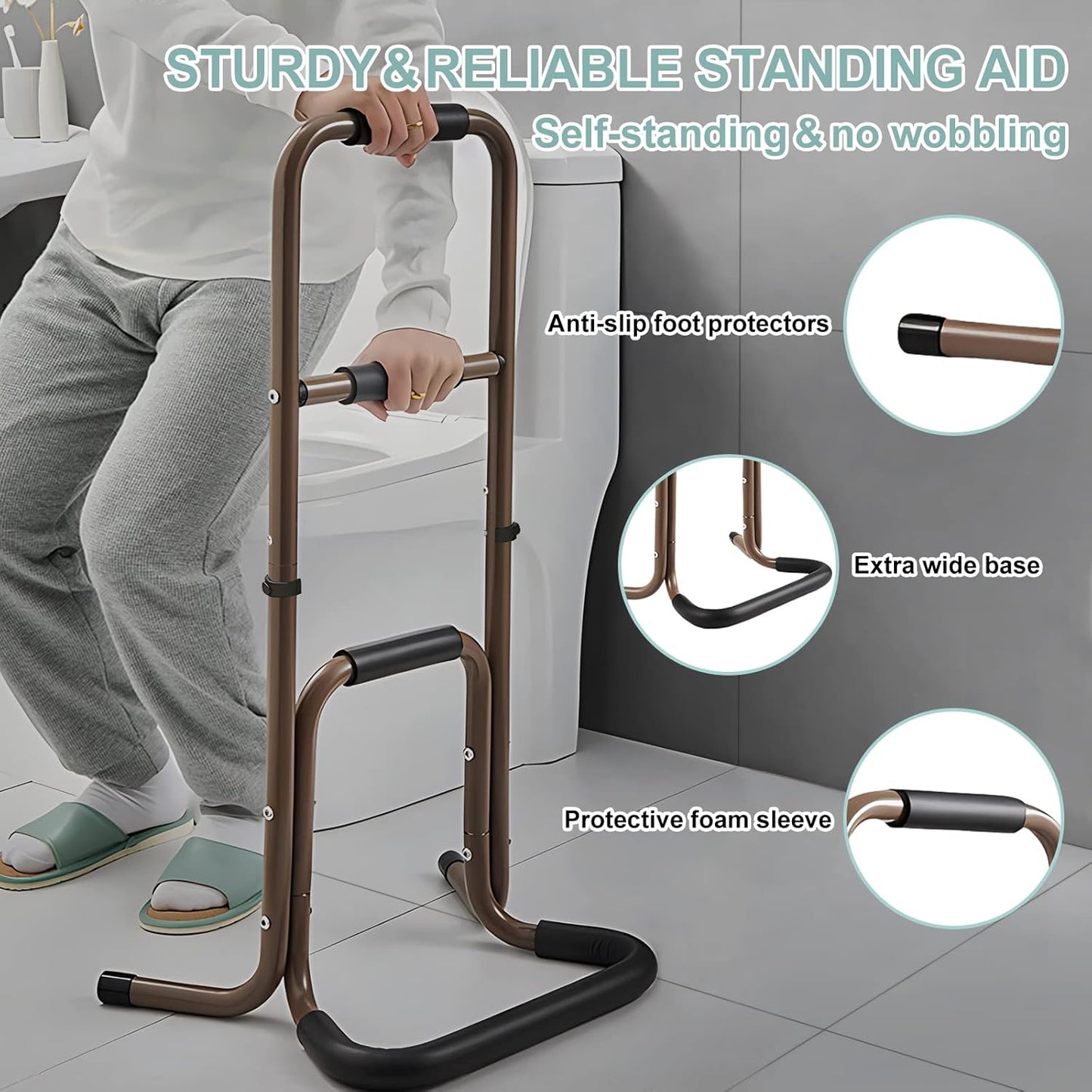 Aluminium Stand Assist Aid for Elderly - Lightweight Chair Lift Assist Devices for Seniors, Easy Stand Up and Move, Standing up Support, with Anti-Slip Protector, Height Adjustable, Brown