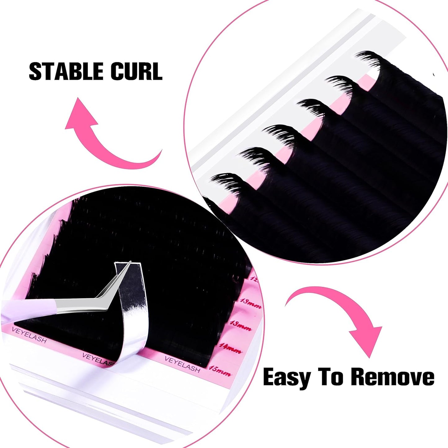 VEYES INC Cashmere Smart Fan Lash Extensions 0.03 0.05 0.07 C/CC/D Curl 8-20mm Mixed & Single Length, Super Matte Black Volume Lashes, Professional Supplies for Lash Techs (0.07 C 15-20mm)