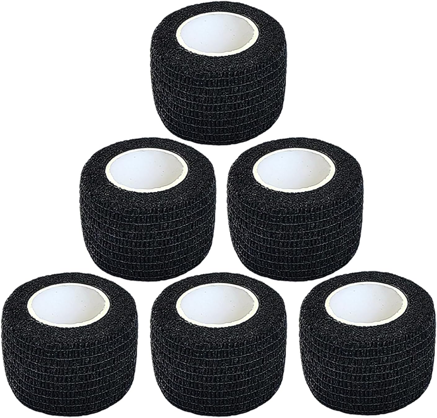 Hysiwen 6 Pack 1" x 5 Yards Self Adhesive Bandage Breathable Cohesive Wrap Self Adherent Vet Tape Self Stick Bandage Wrap for Sports, Athletic, Wrist, Ankle(Black)