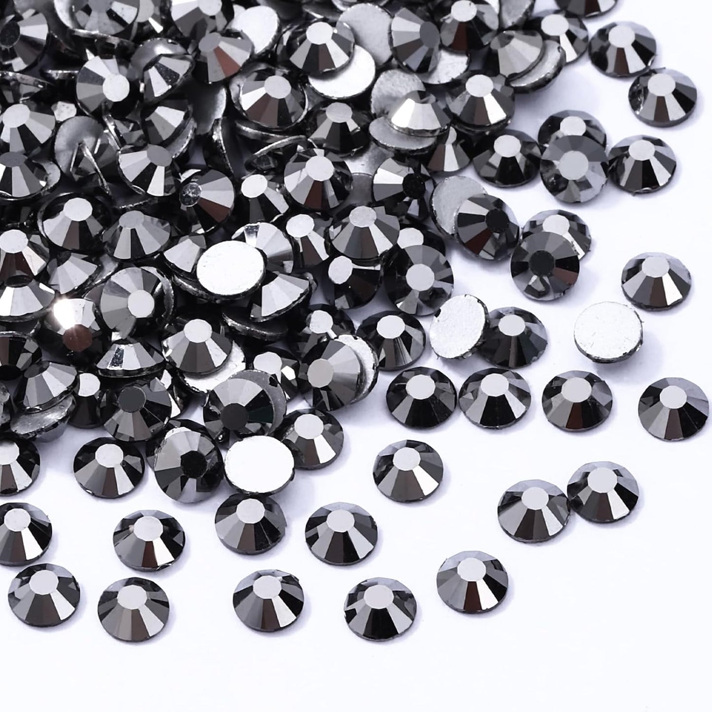 Black Hematite Flatback Rhinestones, Glass Rhinestones for Nail Art and Craft, Glue Fix, Loose Crystal Gemstones(Black Hematite, SS12, 1440pcs, 2.9-3.0mm)