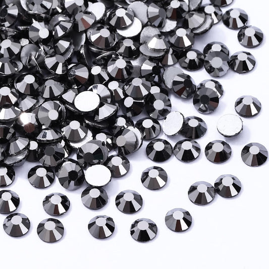 Black Hematite Flatback Rhinestones, Glass Rhinestones for Nail Art and Craft, Glue Fix, Loose Crystal Gemstones(Black Hematite, SS12, 1440pcs, 2.9-3.0mm)