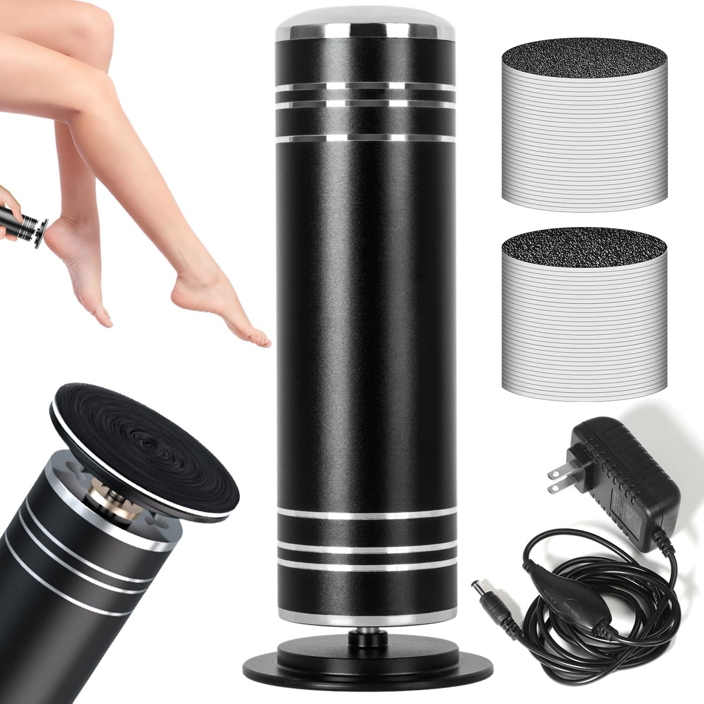 krofaue 1000RPM Electric Callus Remover - Professional Aluminum Foot File Adjustable Pedicure Tool with 60pcs Sandpaper Discs for Dead Skin at Home