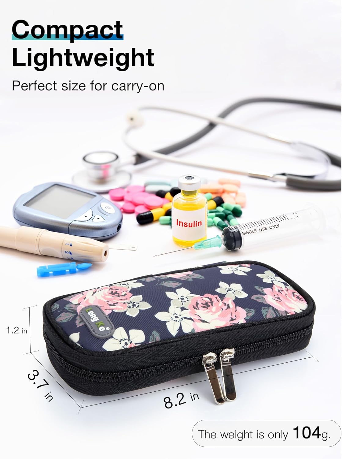 Leng Ke Insulin Cooler Case, Portable Diabetes Case for Insulin Pen & Medication, Cooler for Travel with 2 TSA Approved Ice Packs (Flower)