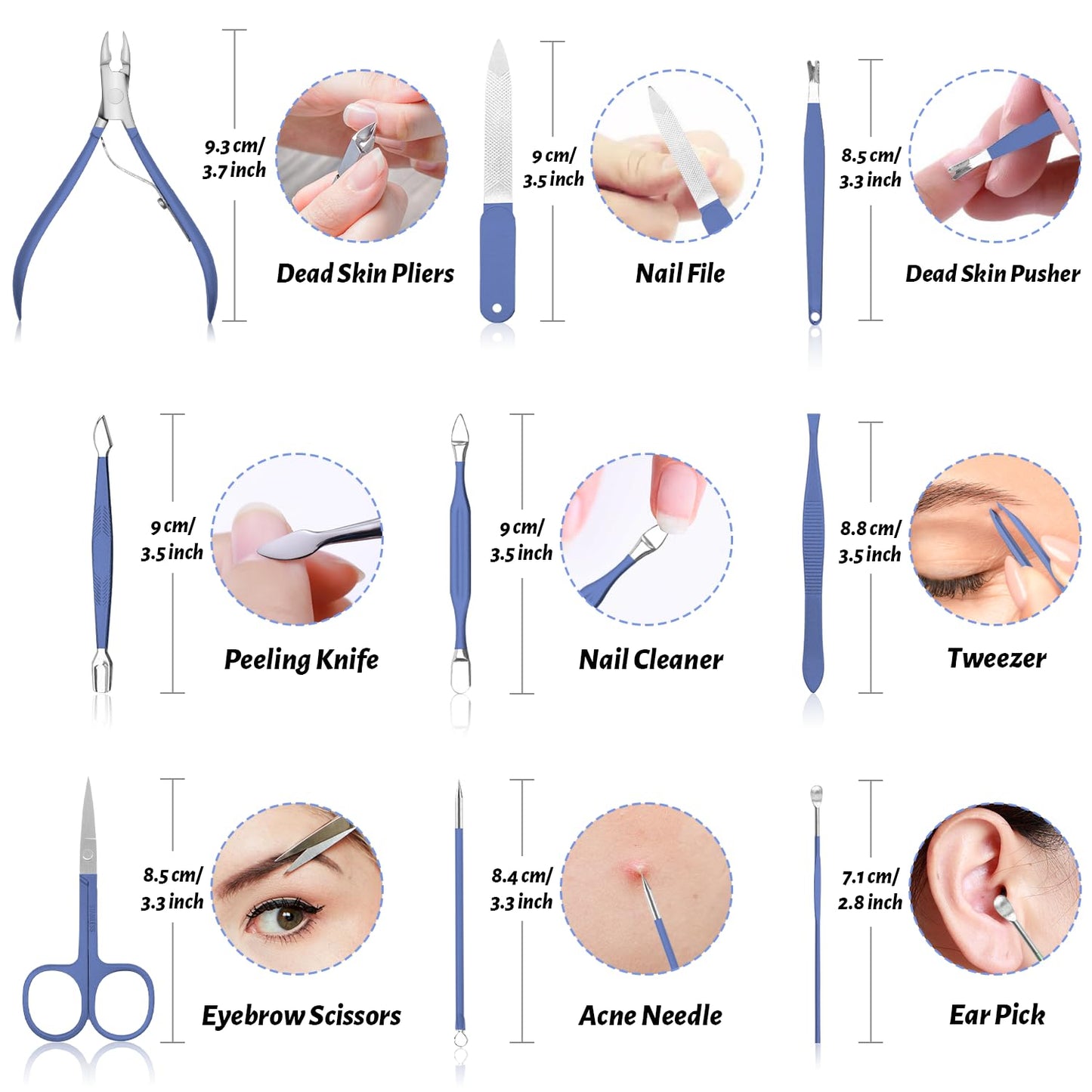 Manicure Set Professional Nail Clippers Pedicure Kit, 12 Pcs Stainless Steel Nail Care Tools Grooming Kit with Luxurious Travel Leather Case for Men Women Gift (Blue)