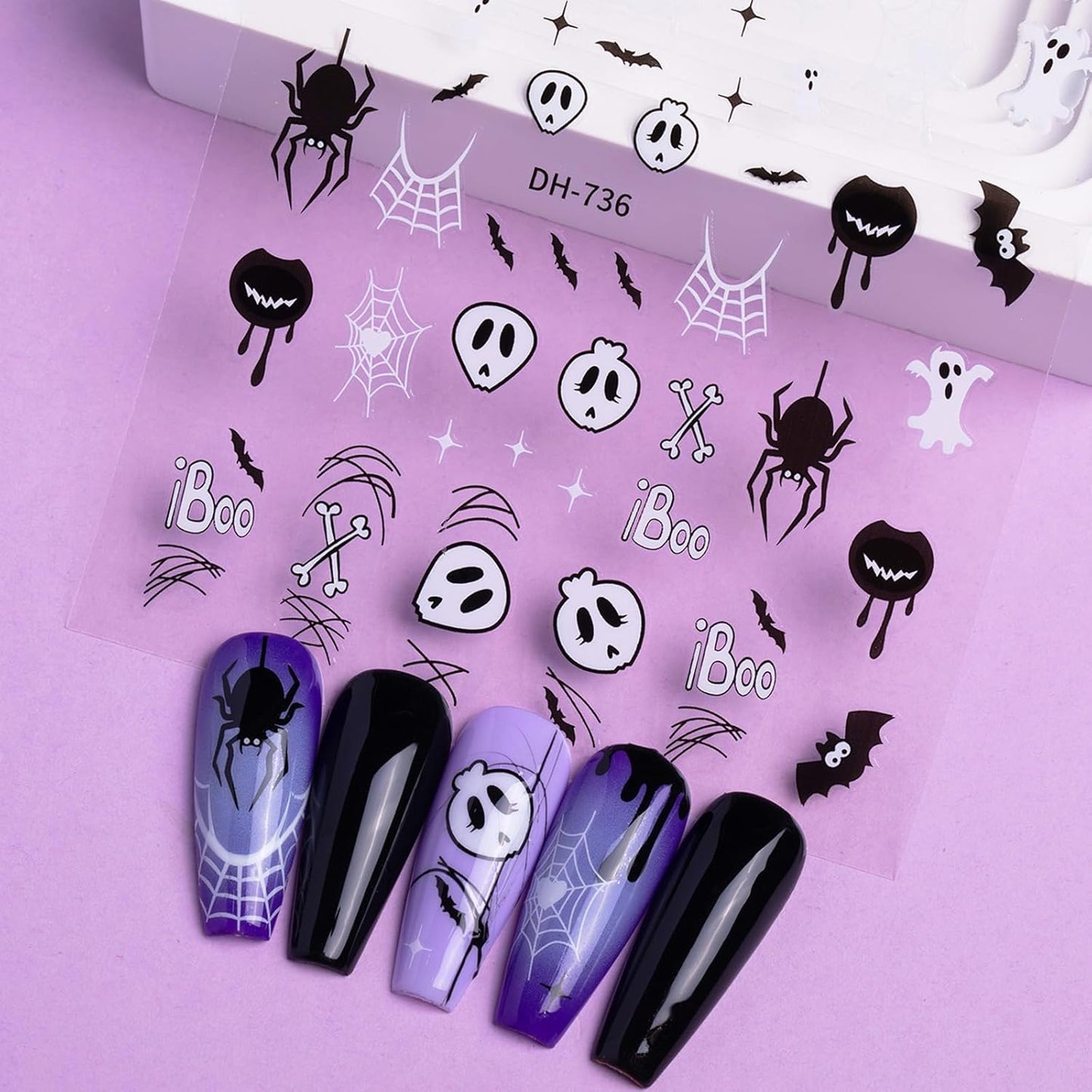 Halloween Nail Art Stickers Decals 3D Self-Adhesive Spider Ghost Web Nail Stickers 12 Sheets Cute Ghosts Nail Decals Halloween DIY Manicure Supplies for Women