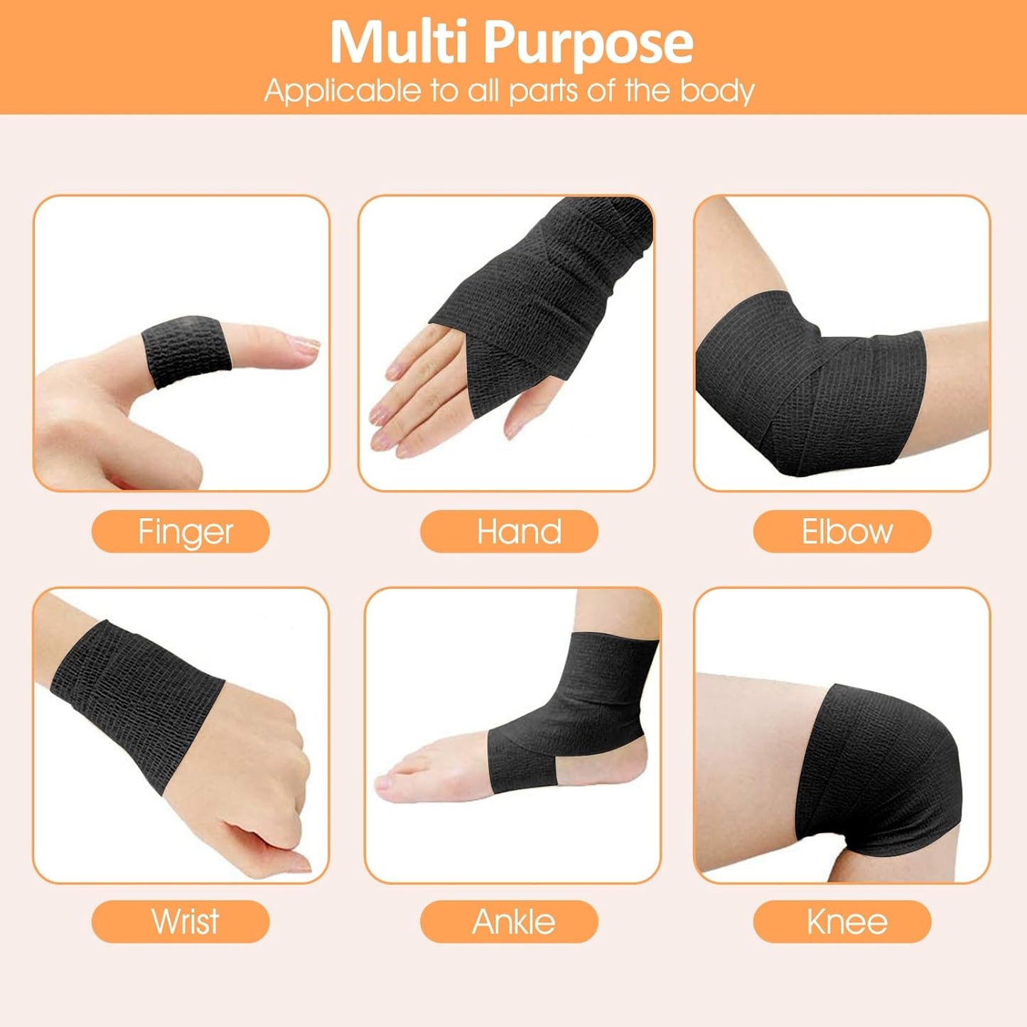 1"/2"/3" Self Adhesive Bandage Wraps, 9 Pack Black Self Adherent Cohesive Bandages Wrap for Wounds, Vet Wrap, Ankle Tape, Tattoo Tape Wrap, Medical Tape, Color Athletic Tape