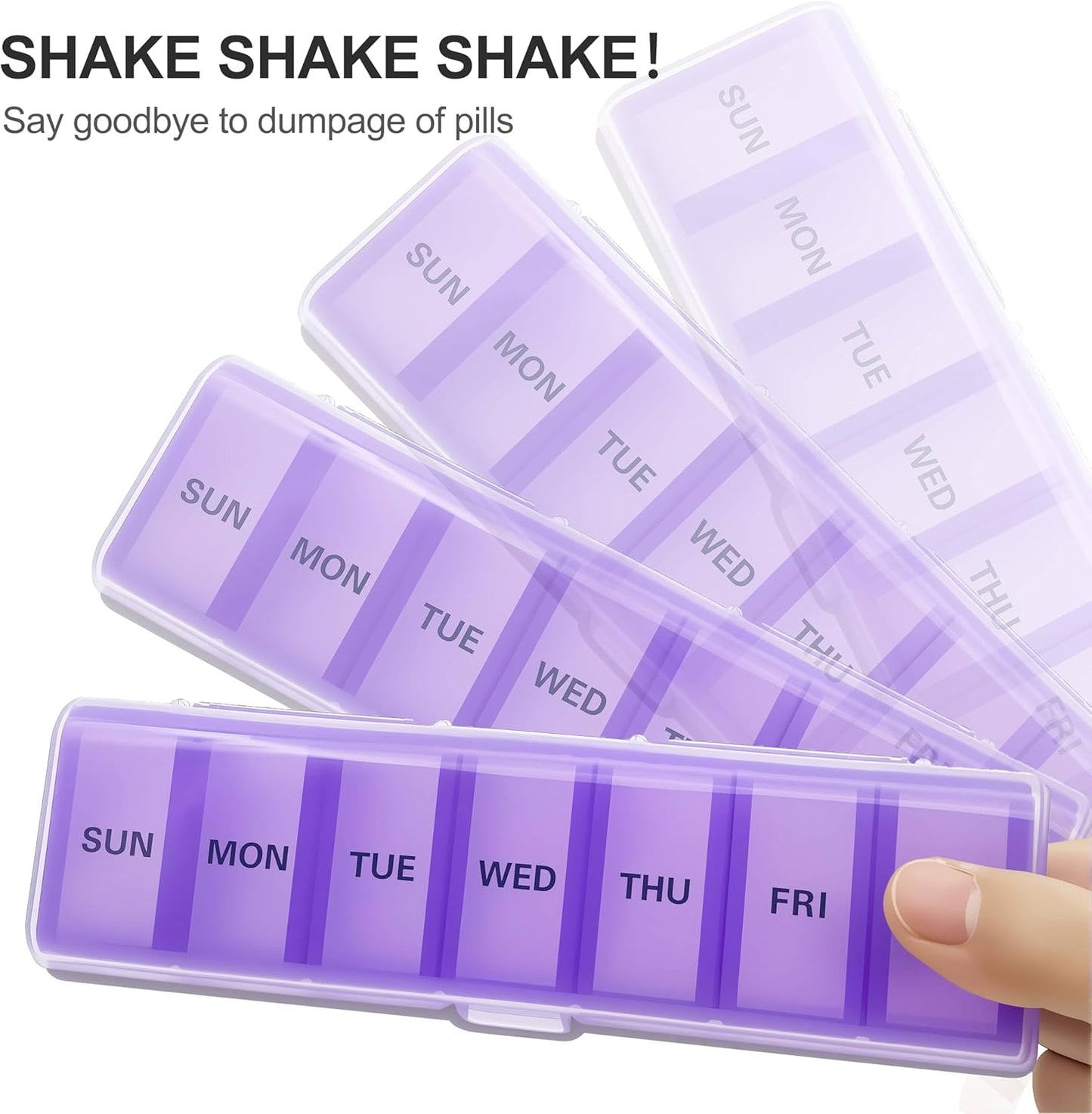 Silicone Weekly Pill Organizer 7 Day, Arthritis-Friendly Medicine Box Daily Pill Box, Large Medicine Case with Shell, Compact Travel Pill Container for Pill, Vitamin, & Fish Oil (Purple)