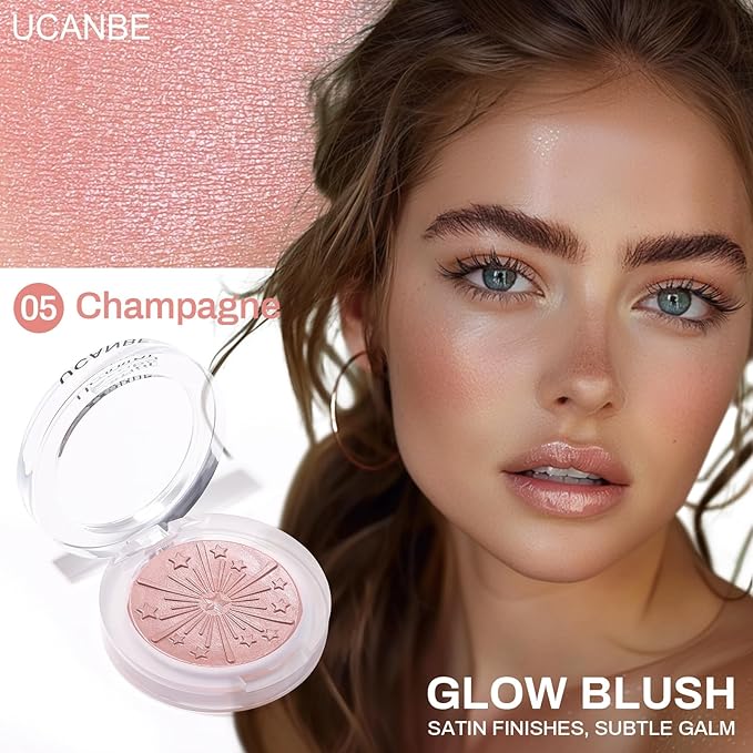 UCANBE Baked Blush for Cheek, Glow Blushing Palette - Seamless Silky Blendable Powder Blush Makeup Palette, Delivering Long Last Natural Ruddy Complexion, 05 Champagne