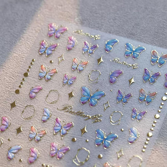 5D Embossed Butterfly Nail Stickers for Nail Art Colorful Nail Art Stickers Gold Nail Decals Self Adhesive Nail Art Design Manicure Supplies Charm for Women Nail Art Decorations Accessories