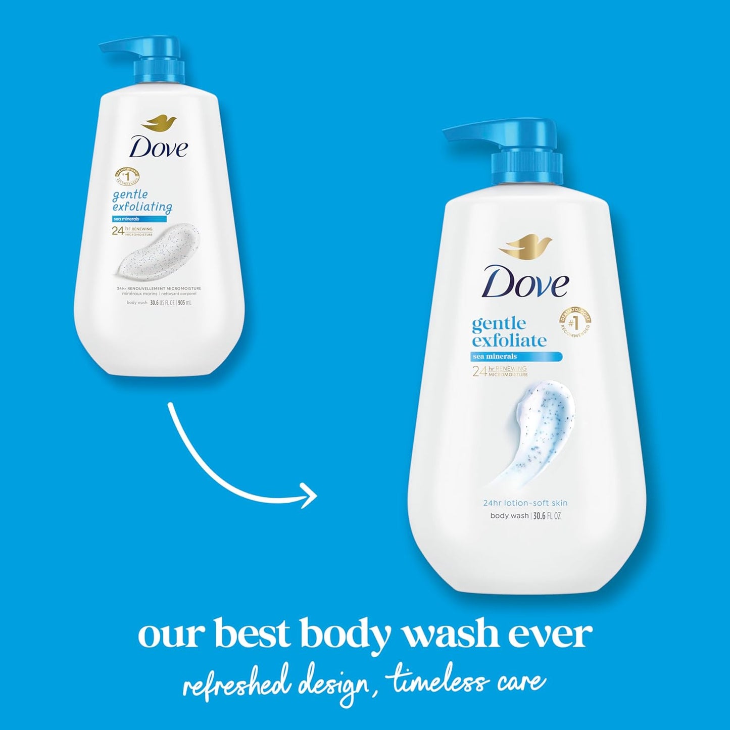 Dove Body Wash with Pump Gentle Exfoliate with Sea Minerals For 24hr Lotion-Soft Skin Moisturizing Skin Cleanser with No Sulfates No Parabens 30.6 oz
