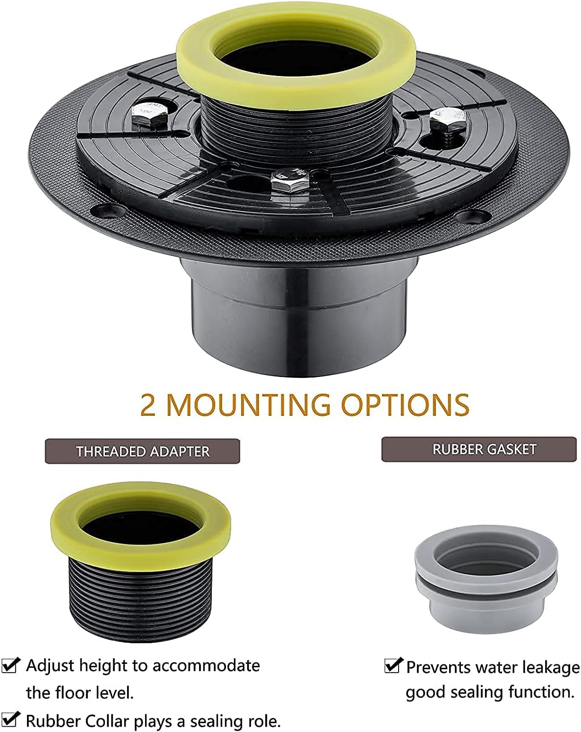 RANDOM Brushed Gold Shower Drain Square 6 Inch Shower Drain Cover Kit with Flange,SUS 304 Stainless Steel Shower Floor Drain with Removable Grid Cover and Hair Strainer