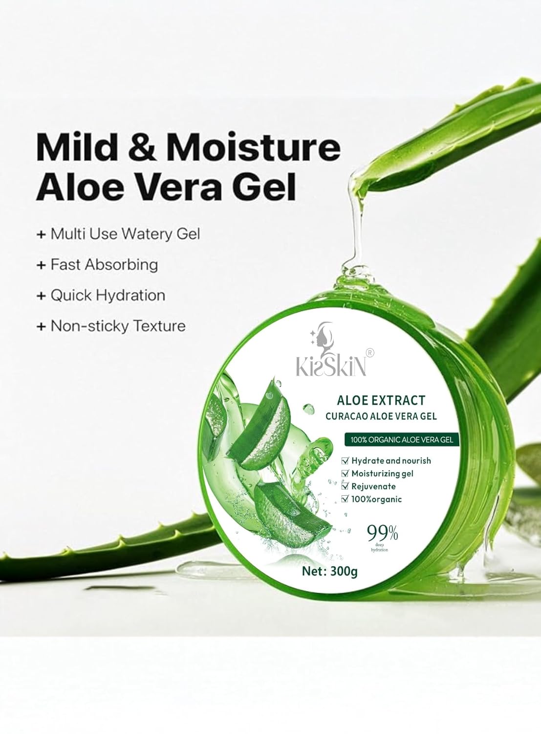 Organic Aloe Vera Gel, 100% Pure Soothing Moisturizer And Hydrating Gel, Fast Absorbing, Unscented,For Face, Body, Hair And Skin, No Alcohol And Unscented 10.5oz