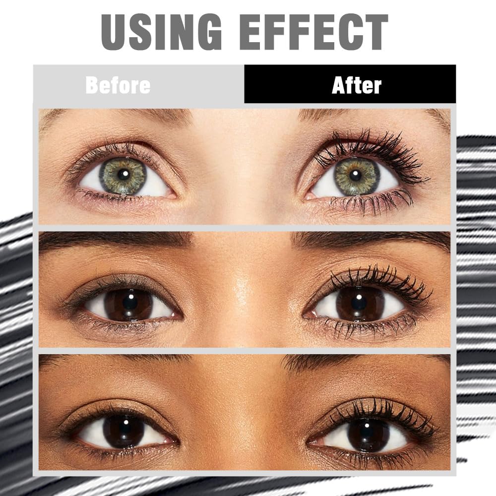 5 PCS Black Voluminous Original Volume Building Mascara Set Makeup, Lengthening, Defining, Curling, Multiplying, Buildable Formula,Cruelty Free,Waterproof-1 (5Pcs-Black-Mascara-Silver)