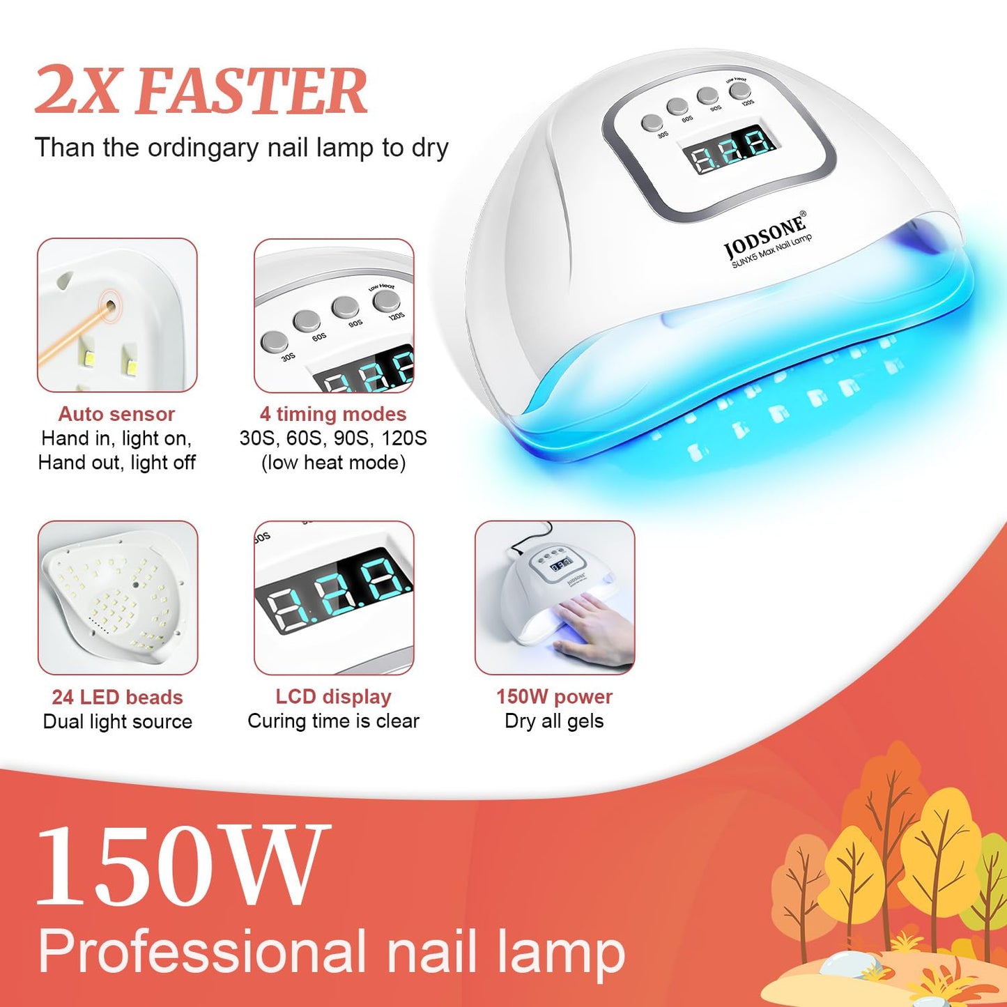 JODSONE Gel Nail Polish Kit with U V Light 32 Colors with Base Coat Matte Glitter Top Coat Gel Nail Set Manicure Salon Tools