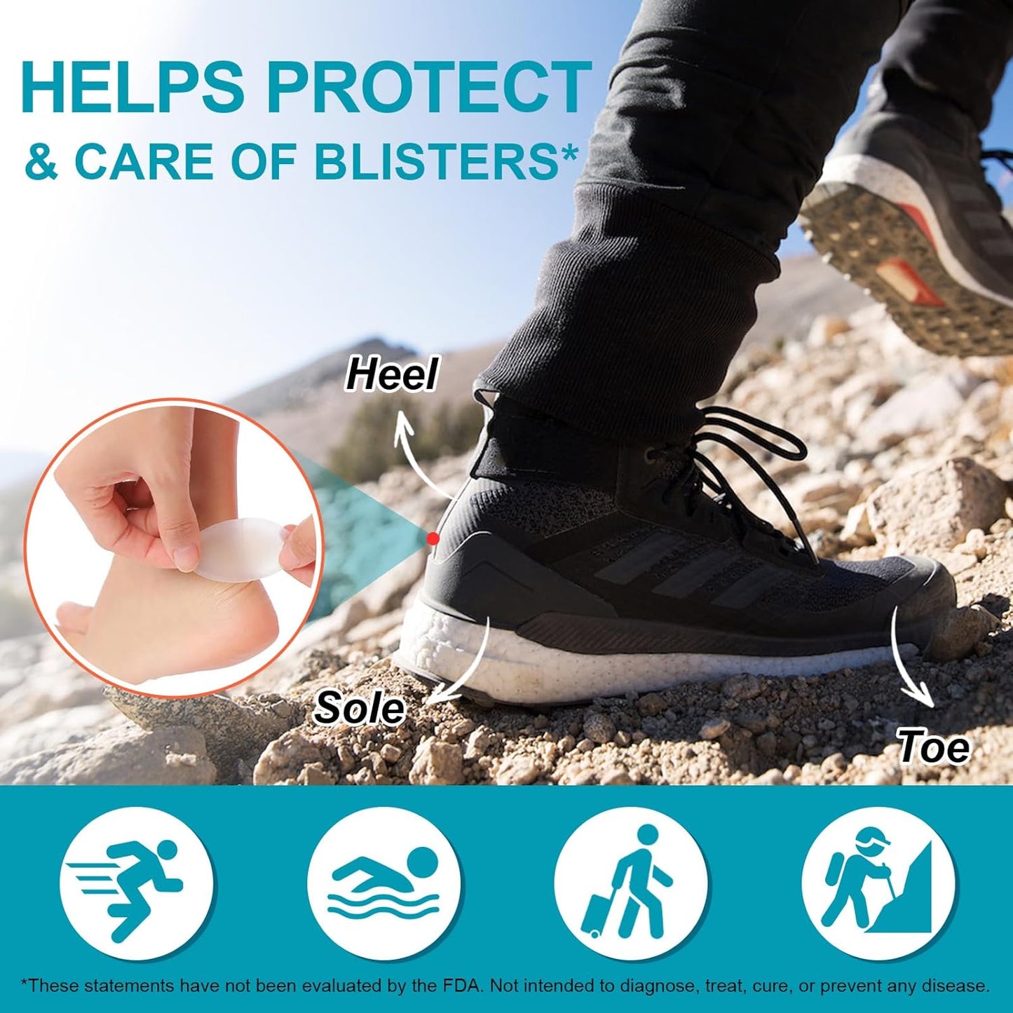 Hydrocolloid Gel Blister Bandages -30ct Waterproof Adhesive Blisters Bandages - Blister Pads for Heel, Foot, Toe, Feet - Gel Blister Chshions for Prevention & Recovery, Variety Pack