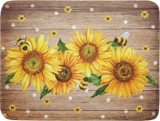 Sunflower Bee Dish Drying Mat for Kitchen Counter Home 18x24 Inch Wood Barn Microfiber Drainer Rack Mats Washable Absorbent Dish Dry Pad