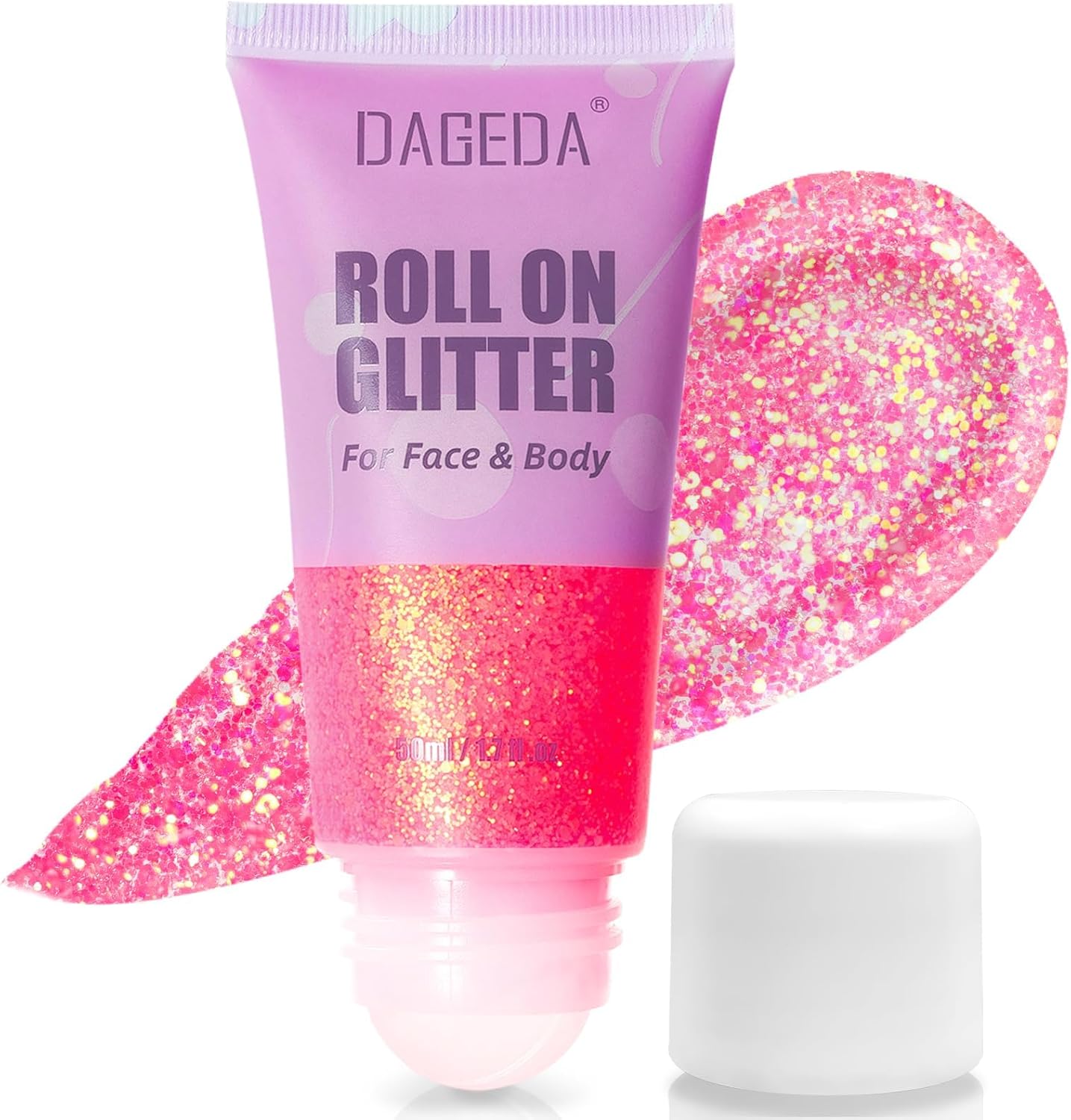 DAGEDA Roll-on Body Glitter,Holographic Eye Face Hair Glitter Gel for Festival Outfit Mermaid Accessories,Chameleon Color Body Shimmer Makeup Rave Outfits Accessories for Women 50ml (Pink)