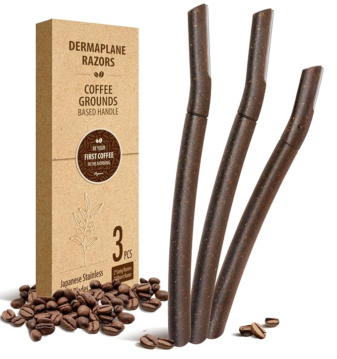 SINAHET Dermaplane Razor for Face, (3 Count) Professional Dermaplaning Tool with Coffee Grounds Based Handle, Facial and Eyebrow Hair Removal