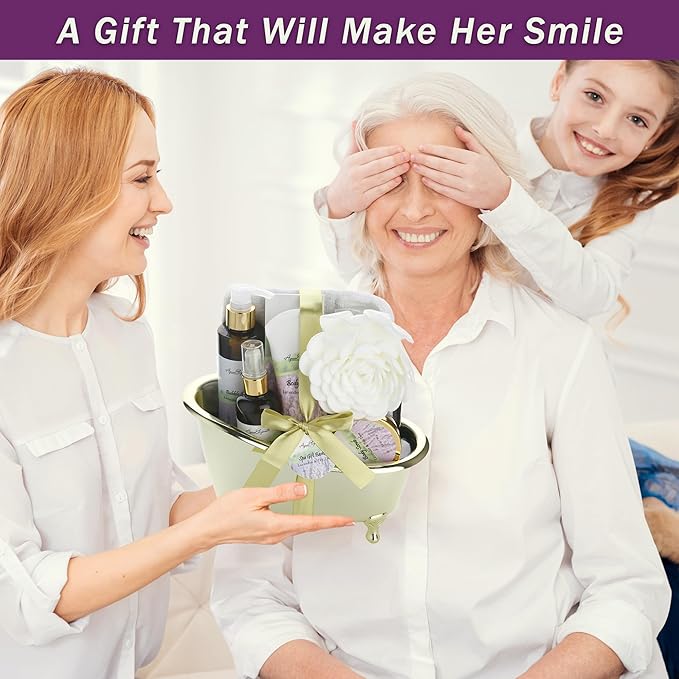 Spa Gift Baskets For Women - Luxury Bath Set With Lavender & Tea Tree Oil - Spa Kit Includes Body Wash, Bubble Bath, Lotion, Bath Salts, Body Scrub, Body Spray, Shower Puff, and Towel