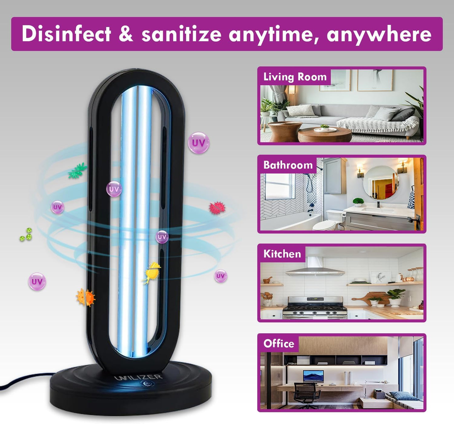 Tower - UV Light Sanitizer & Ultraviolet Lamp with Remote Control (UV-C Cleaner for Home, Room, Office | 38W UVC Disinfection Bulb | Kill Germs, Bacteria, Virus, Dust | USA)