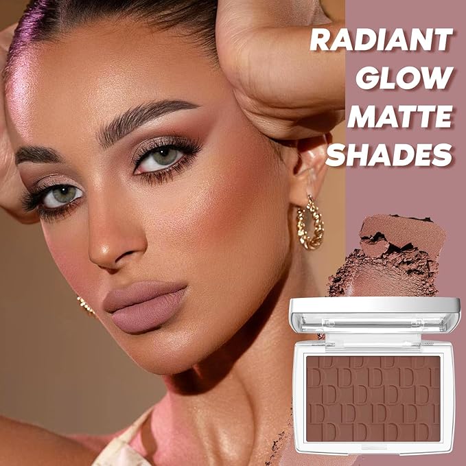 Mahogany Blush Powder Blush for Cheeks with Brush, Matte Blush Palette Blush Powder Face Blusher, Natural Blendable Formula Silky Lightweight Makeup Blush Rubores de Maquillaje, 020#