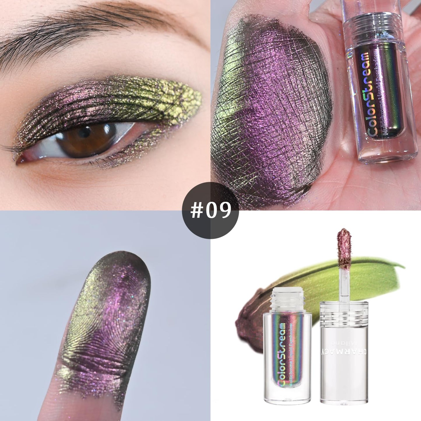 CHARMACY Chameleon Glitter Eyeshadow, Liquid Shimmer Sparkle High Pigment Duochrome Eye Shadow, Longer-Lasting With No Creasing Eye Cosmetics, 1.6g (#09