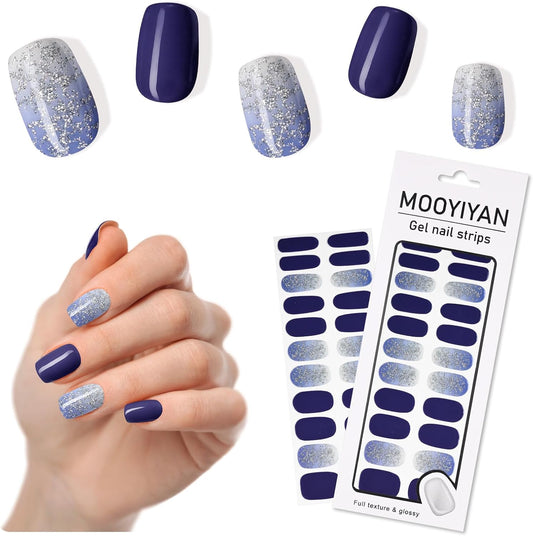 Gloss Nail Strips|Uv Free|22 Pcs,Gel Nail Stickers|Long Lasting Two Weeks and Easy to Apply&Remove|Dazzle Blue