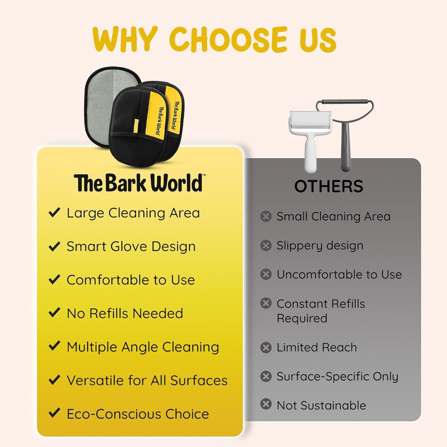 Pet Hair Removal Glove 2-Pack – Reusable Dog & Cat Fur Remover Mitts – Electrostatic Lint Removal Tool for Furniture, Clothing, Carpet & Car Seats