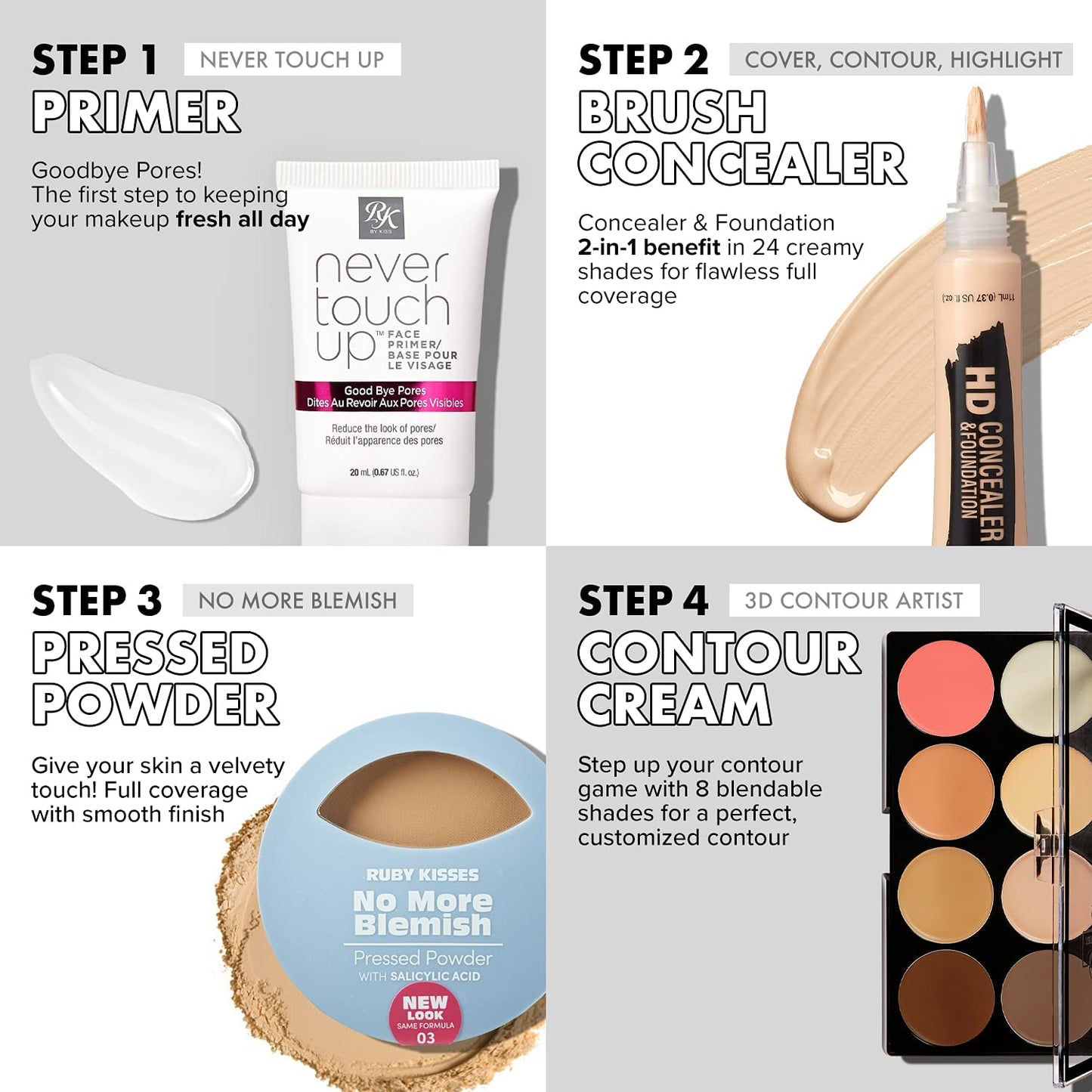 Ruby Kisses 3D Cream Contour Artist Set 3 Pack (Light, Light Medium, Medium Dark)