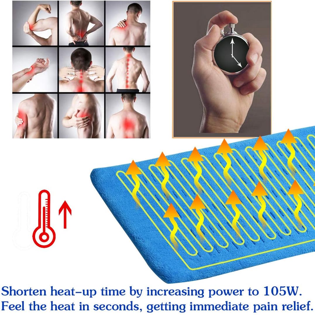 Heating Pad Electric Fast-Heating for Back/Waist/Abdomen/Shoulder/Neck Pain and Cramps Relief - Moist and Dry Heat Therapy with Auto-Off 12"x24" Hot Heated Pad by GOQOTOMO-HF-B(Blue)