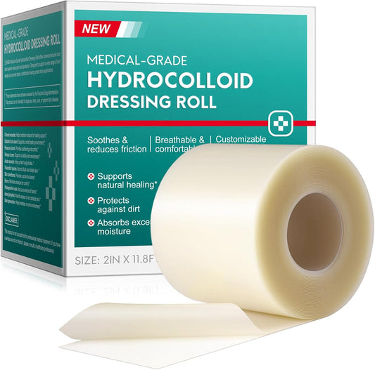 Hydrocolloid Roll for Wound Care (2IN X11.8FT), Medical Grade Self-Adhesive Hydrocolloid Patch Bandages for Wound Healing,Ultra-Thin & Waterproof, Scar Prevention, Burn Care