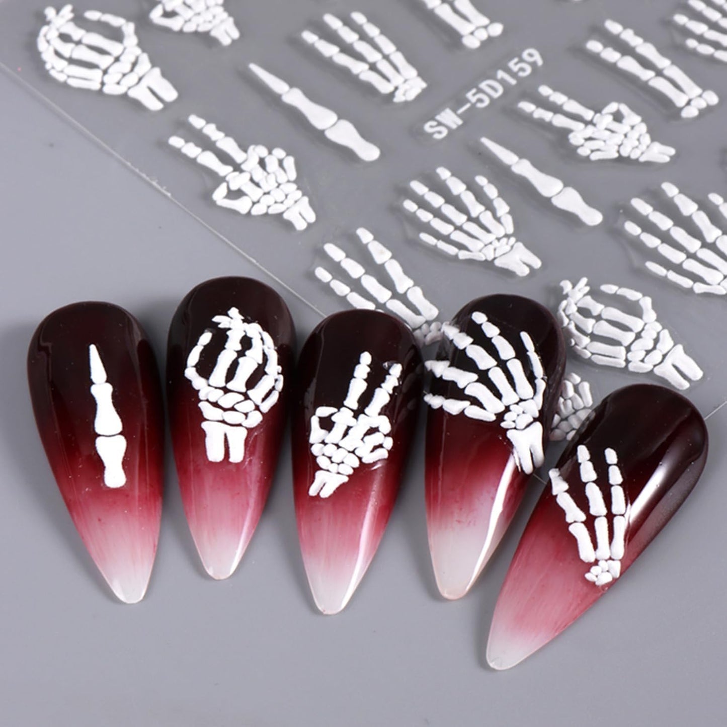 Halloween Nail Art Stickers Decals Ghost Pumpkin Spider Nails Sticker 5D Embossed Skull Hand Nails Decals Self-Adhesive Spider Web Eye Nail Art Decal for Women Halloween Decor