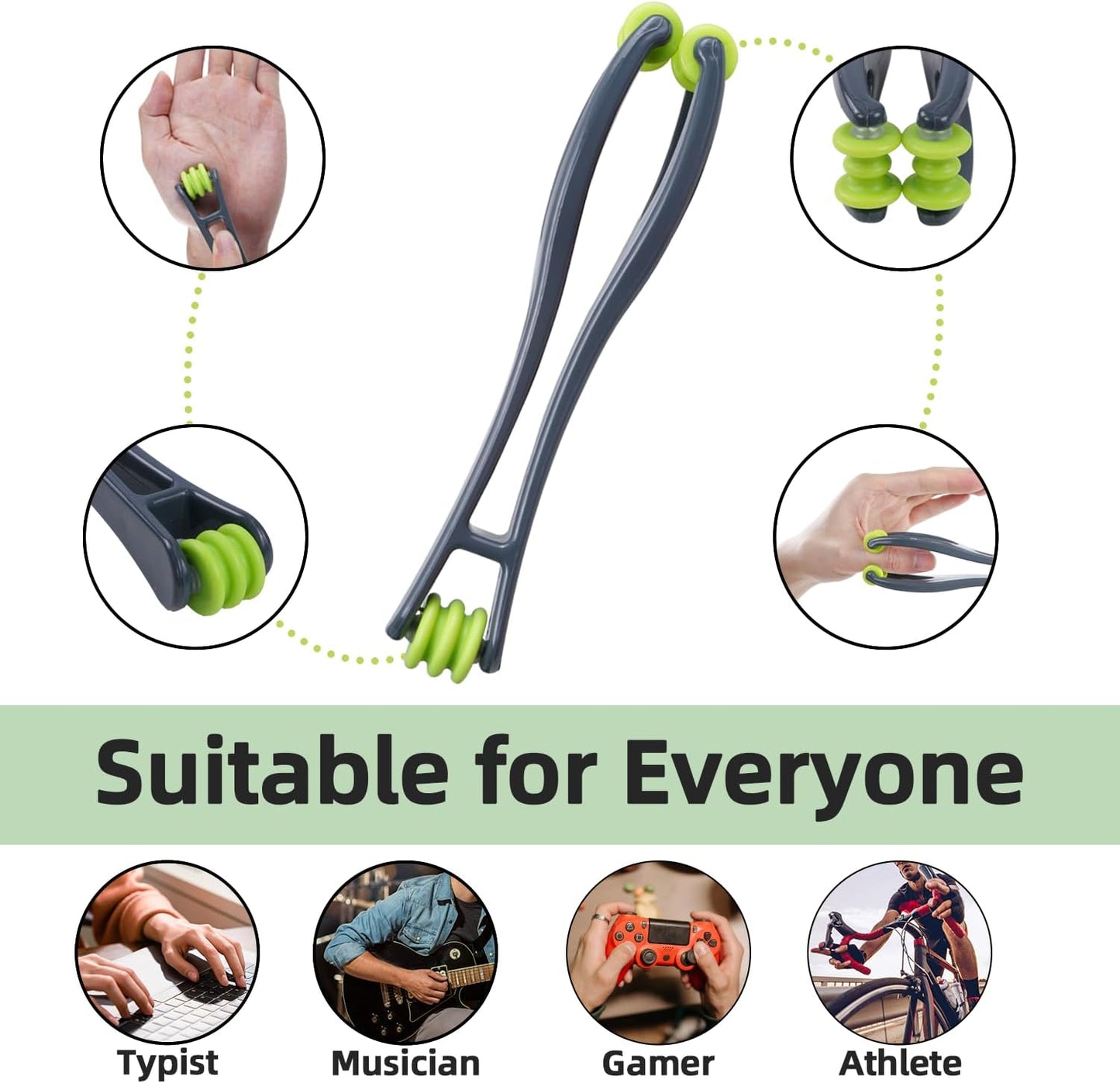 cotsoco 2-in-1 Finger Massager Roller for Pain Relief, Stress, Arthritis & Circulation, Dual-Sided Therapy Tool for Carpal Tunnel with 5 Pcs Acupressure Massage Rings, for Hands, Palm & Wrist, Grey