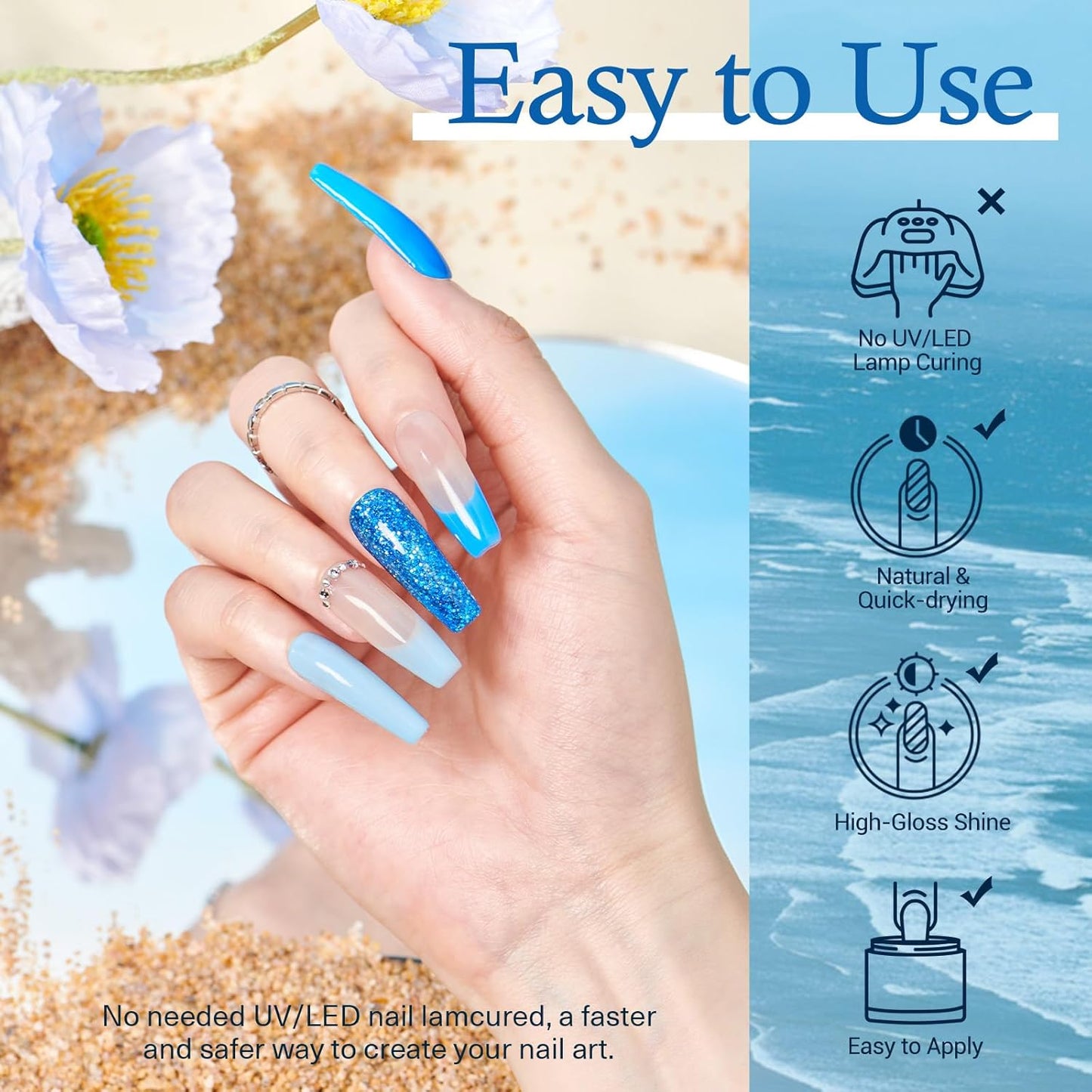 AZUREBEAUTY 42Pcs Dip Powder Nail Kit Starter - Going Summer, 32 Colors Blue Lilac Purple Pink Green Acrylic Nail Dipping Powder Set with Top/Base Coat Activator &Tray for French Art Manicure DIY Home