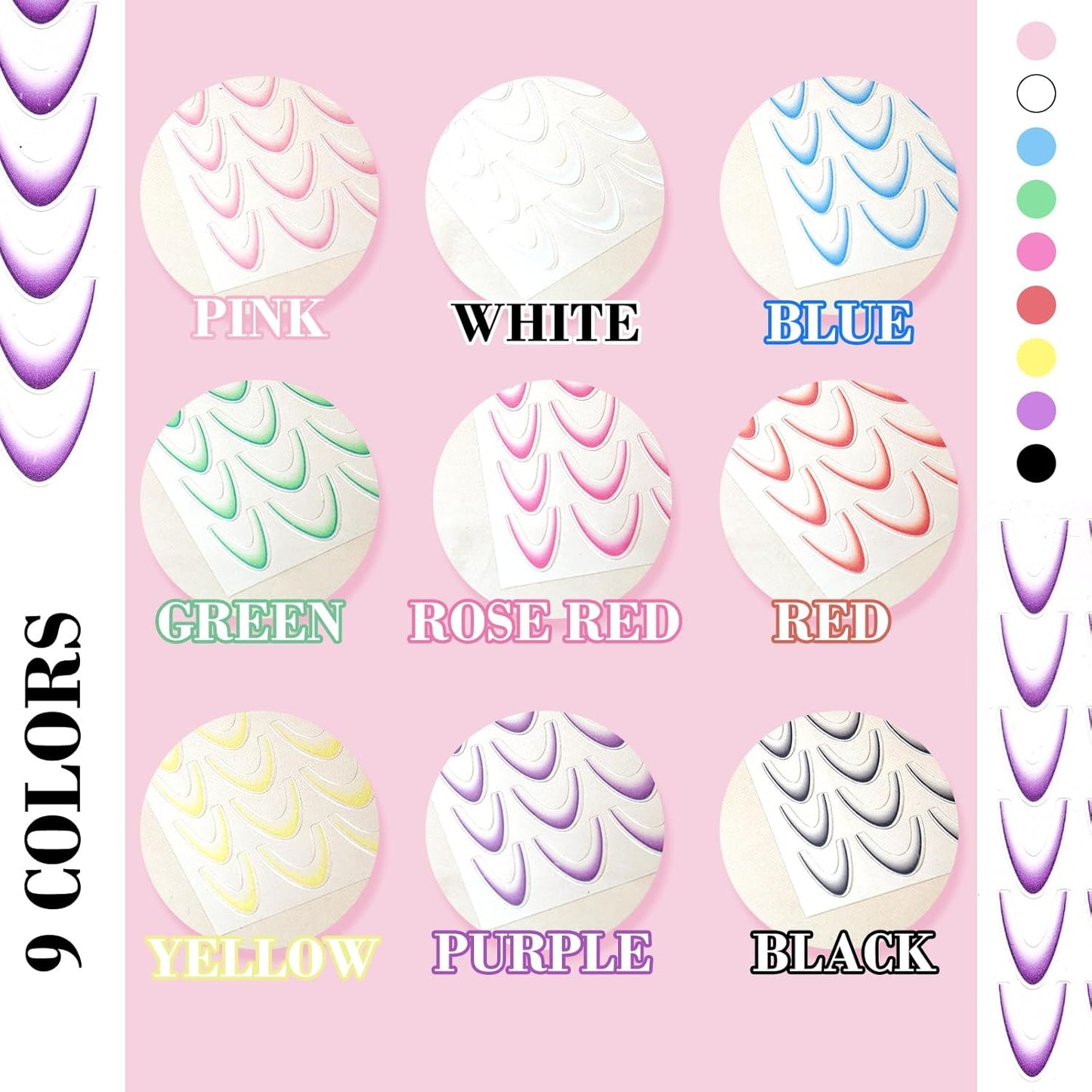 9 Sheets Colorful French Tip Nail Stickers, Gradient French Line Nail Art Stickers with Tweezer, French Tip Nail Decals 3D Self-Adhesive Nail Tips Guides for Women Manicure Decoration
