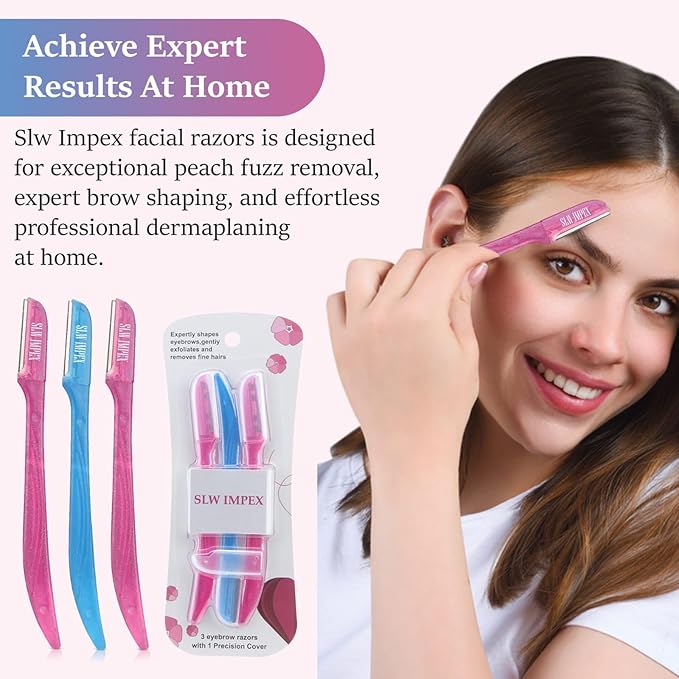 Eyebrow Razors for Women and Men – 3-Pack Facial Hair Remover and Exfoliating Dermaplaning Tool for Eyebrows, Upper Lip, Chin, Forehead – Precision Blade with Cover