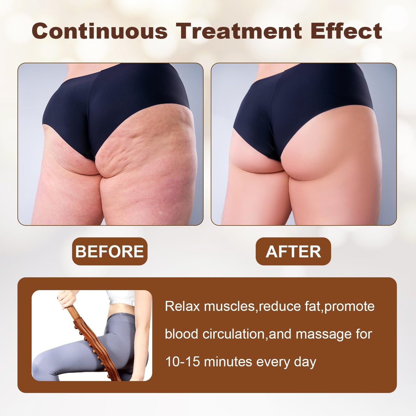 Wood Therapy Guasha Wood Stick Massage Tools, Lymphatic Drainage Massage Stick, Stomach Cellulite Massager, Myofascial Release Tool, Ease Pain Self Body Sculpting, Mountable Handle Double Row 20 Beads