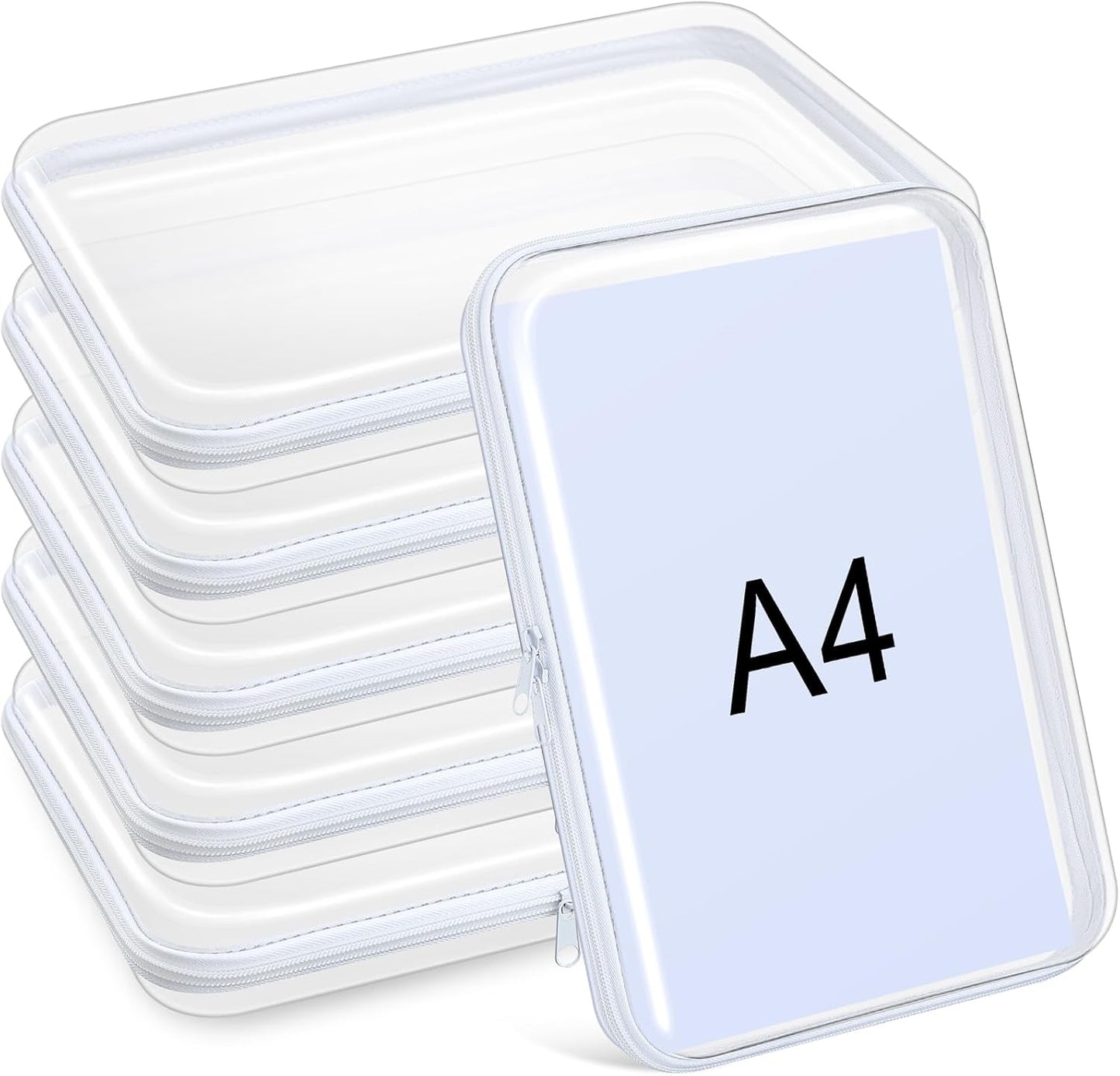 Sanwuta 6 Pcs Clear Hard Zipper Case Pencil Pouches Hard Plastic Zipper Pouches Makeup Bag Transparent Cases for Snacks Plastic Storage Organizer Box for Travel(White,12.6 x 9 x 2 Inch)