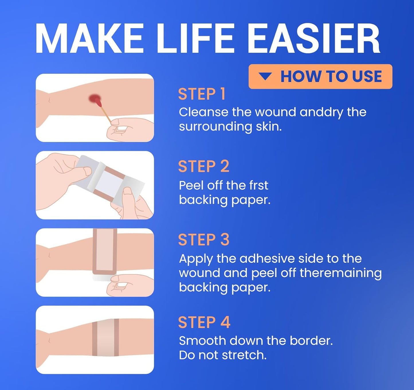 Large Waterproof Bandages 2"X5" Silicone Foam Dressing for Sensitive Skin Wound Care, 10 PCS, Adhesive Cohesive Pad with Border for First Aid, Post Surgical and Trauma Care, Sore, Burn, Pressure