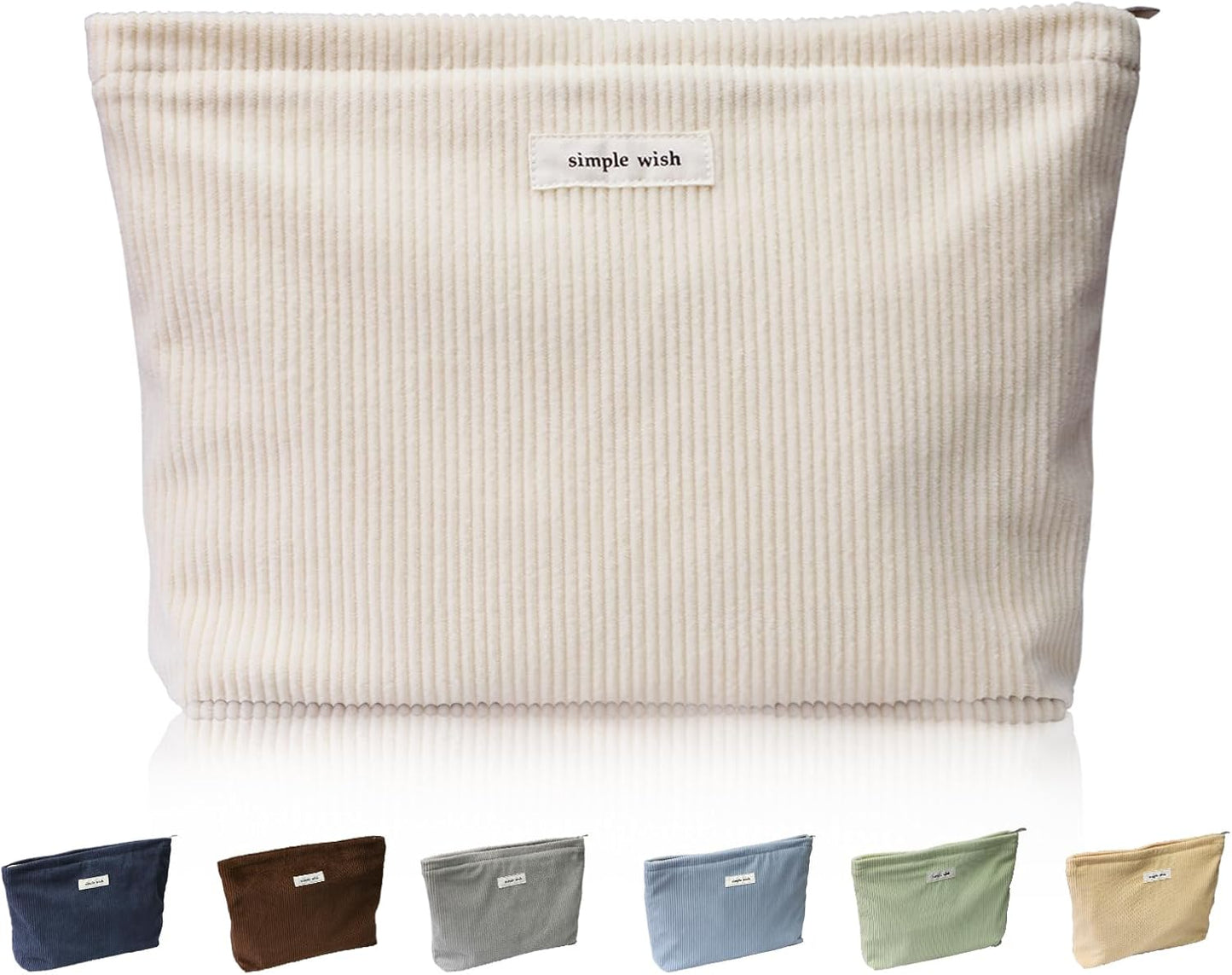 Wudygirl Travel Makeup Bag Large Capacity Cosmetic Bag for Women Corduroy Toiletry Bag Handbags Purses Zipper Pouch(Beige)