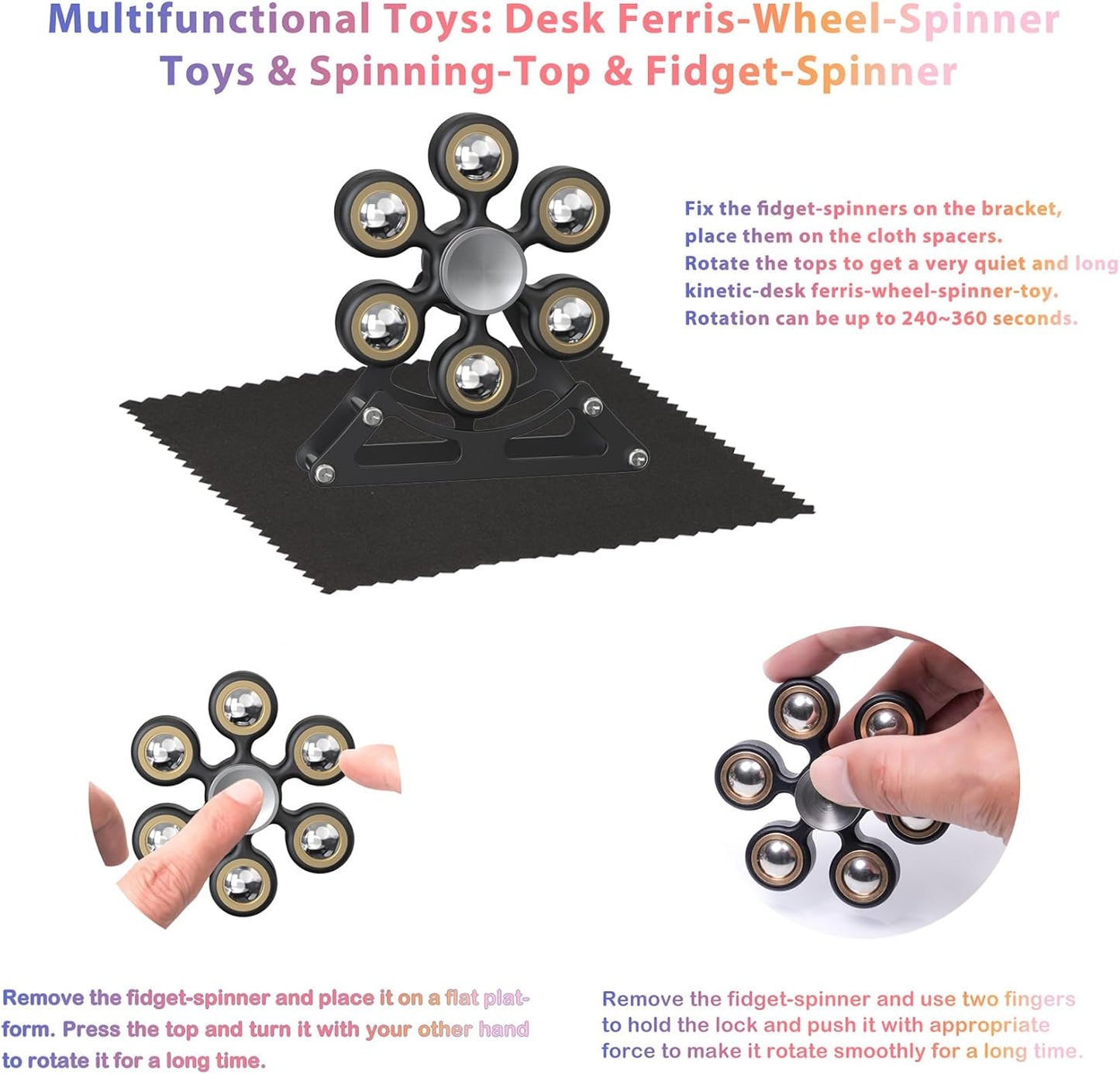 Desk-Fidget-Toys for Ferris-Wheels-Spinner: 4mins Metal Kinetic-Spinner Cool-Gadgets for Office Home School Christmas, EDC-Toy ADHD Tools Cool-Stuff Stress Relief Gift for Kid Children Teen Adult