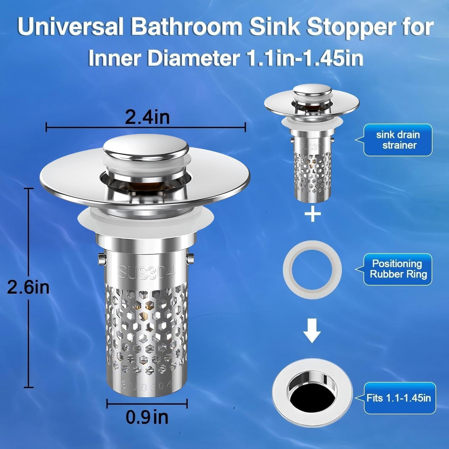 Sink Stopper Hair Catcher(New-2PCS), Pop-up Sink Drain Strainer with Removable Stainless Steel Strainer Basket Hair Catcher, Bathroom Sink Strainer for Bathroom Sink Stopper Replacement.