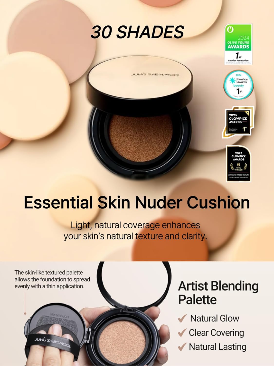 JUNG SAEM MOOL Essential Skin Nuder Cushion 38C Maroon 0.49 Fl Oz, No Refill, Natural Radiant Finish Cushion Foundation with Buildable Coverage, Lightweight Texture, Korean Foundation Makeup