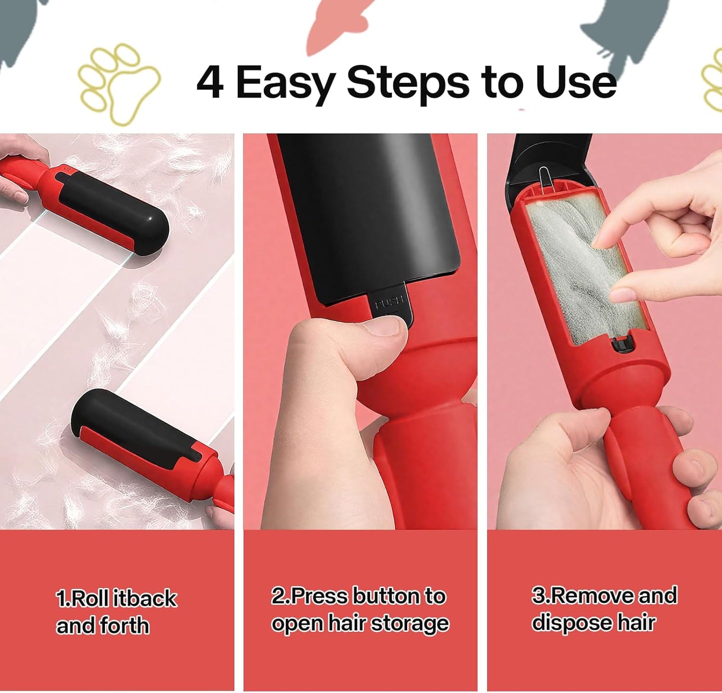 PAKEWAY 2 Pack Pet Hair Removal Tool, Reusable Dog & Cat Fur Remover with Comfy Non-Slip Handle, Portable Lint Roller with Self-Cleaning Base for Couch, Car Seat, Carpet, Bedding