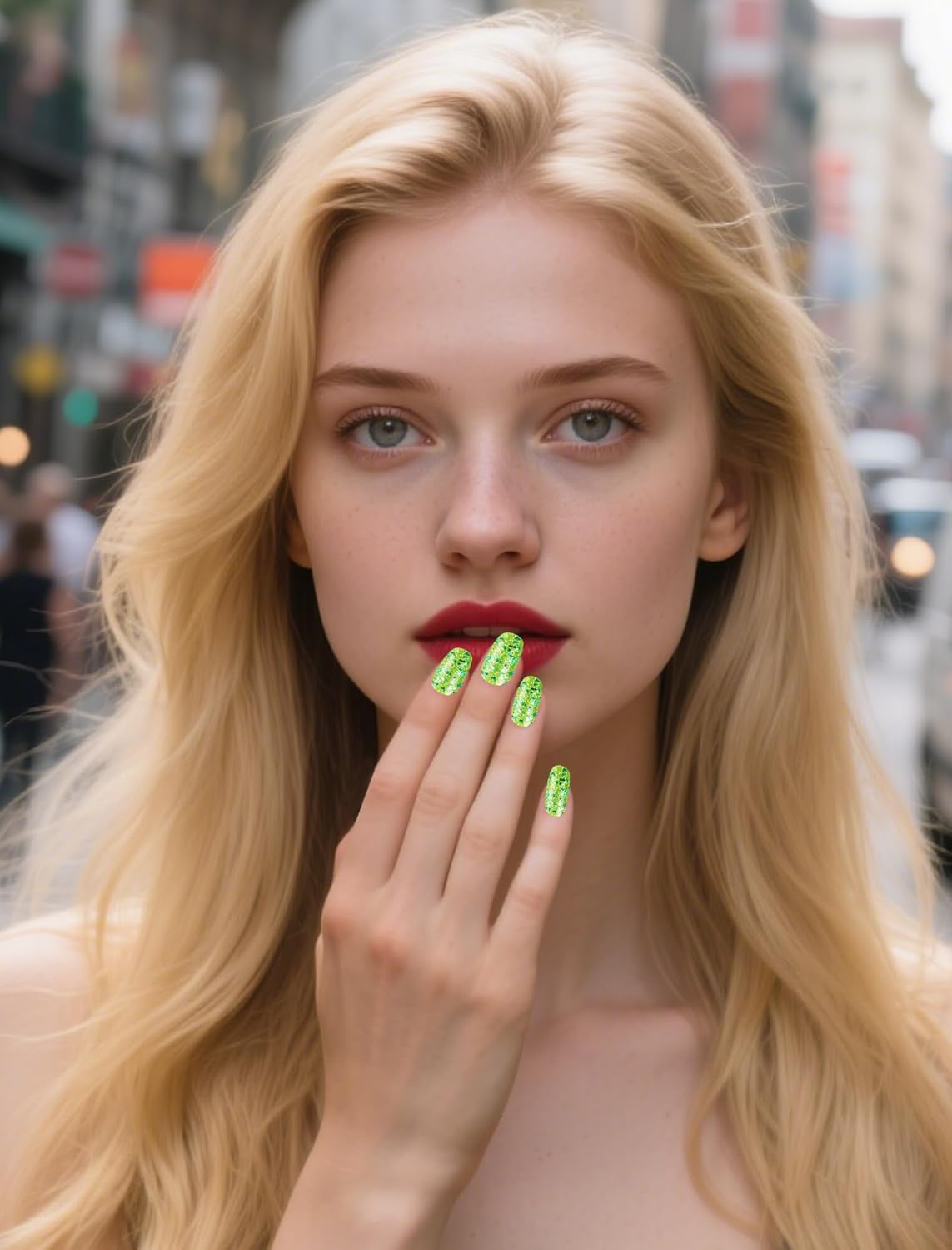 48 Pcs No UV Light Needed Self-Adhesive Semi Cured Stick on Nail Polish Strips, Gel Nail Art Design Stickers Wraps for Women with Nail Files (Green)(Green)