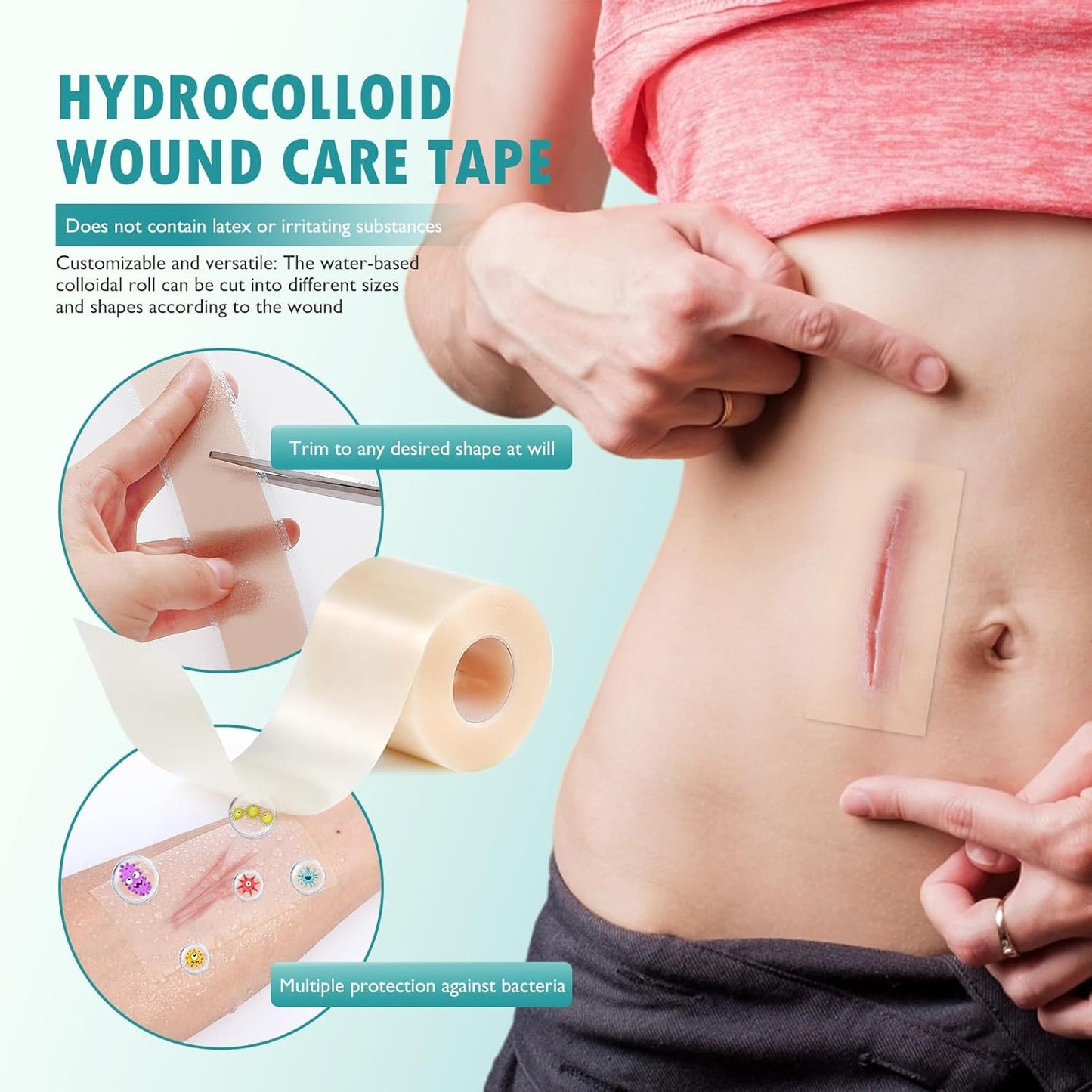 Hydrocolloid Roll for Wound Care,Hydrocolloid Patch Bandages with Self-Adhesive,Grade Hydrocolloid Roll with Self-Adhesive, Ultra Absorbent, Flexible & Waterproof (2in x 12ft) (1PCS)