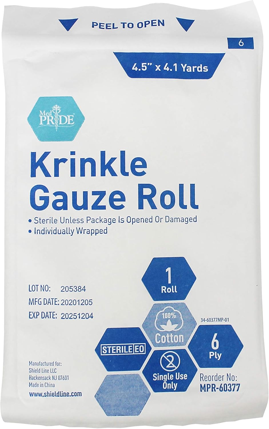 MED PRIDE Sterile Krinkle Gauze Roll 4.5in X 4.1yd 6 Ply Highly Absorbent Cotton Roll Gauze Individually Wrapped Wound Dressing (12 12 Count (Pack of 1))