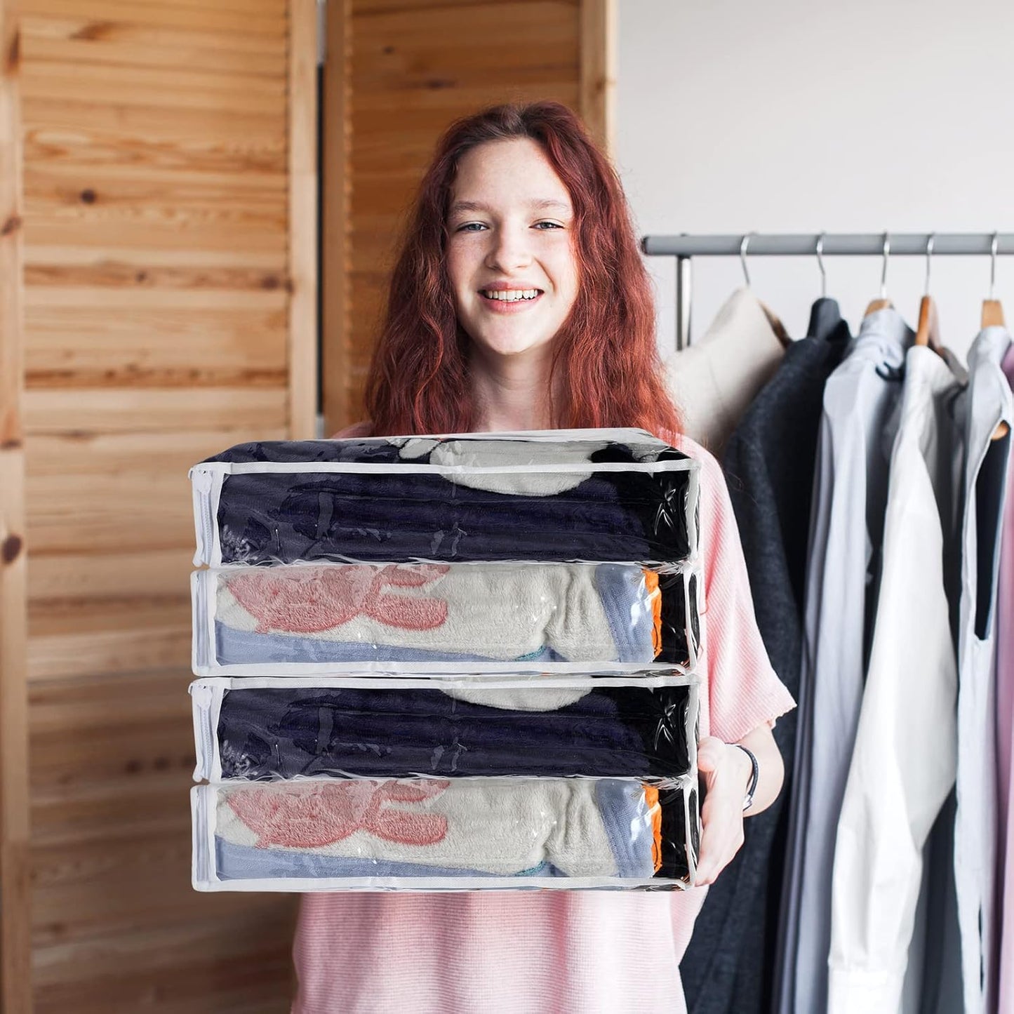 Kingdder 16 Pcs Clear Zippered Storage Bags Plastic Sweater Bags with Zipper 16 x 14 x 2.5 Inch Vinyl Sheet Organizer and Storage for Clothing Blankets Sheet Linen Bed Pillow Cube Organizer