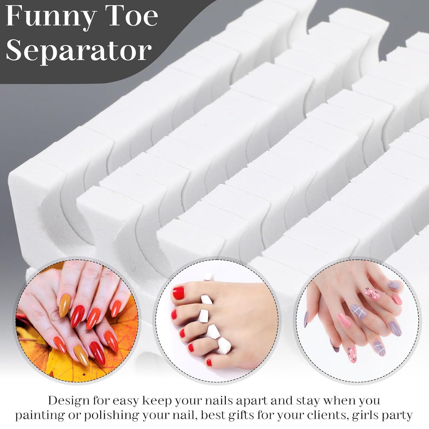 LemonRoad 300 Pcs (150 Pairs) Sponge Toe Separator Pedicure Finger Separator Tool Toe Divider Spacer Soft for Polishing Pedicure Manicure Coating Gel Painting Nail Beauty Accessory (White)