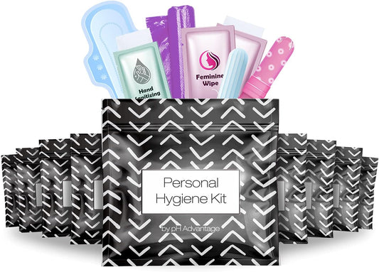 Menstrual Kit All-in-One 10 Pack | Convenience on The Go | Period Kit Pack for Travelling, Tweens & Teenager | Individually Wrapped Feminine Hygiene Product (Black Treads)